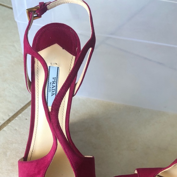 Authentic Prada Suede Wedge Sandals - Rich Burgundy, Size 9 - Picture 5 of 5